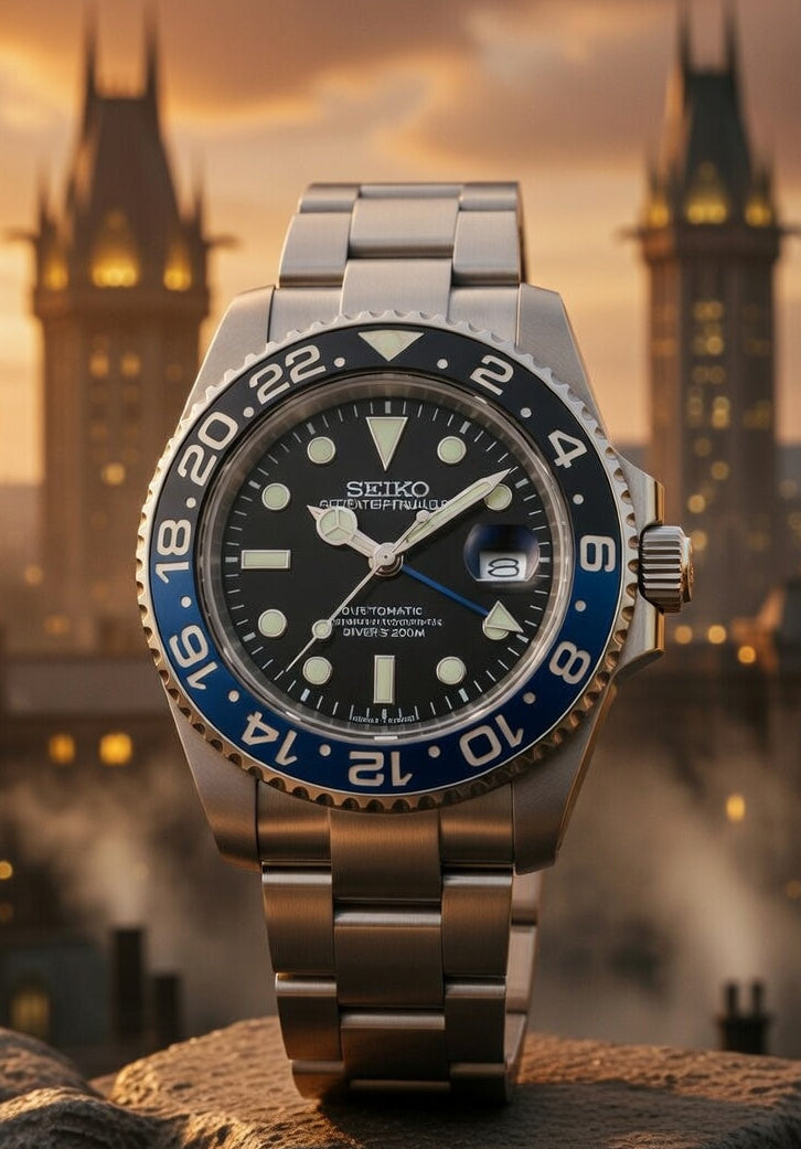 Seiko Mod GMT Batman Watch – Black and Blue Two-Tone | PANTER