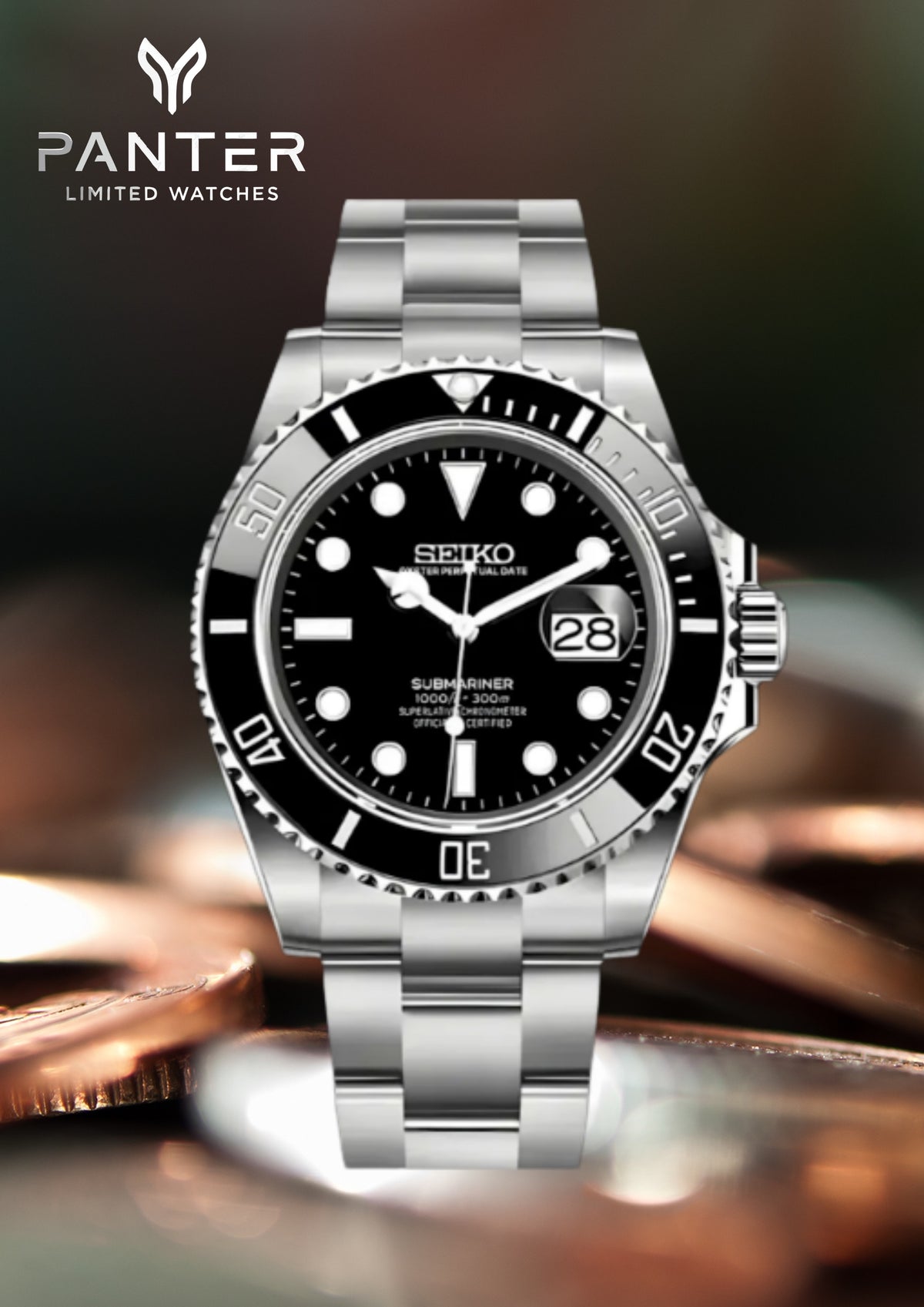 Montre automatique PANTER SUBMARINER noire