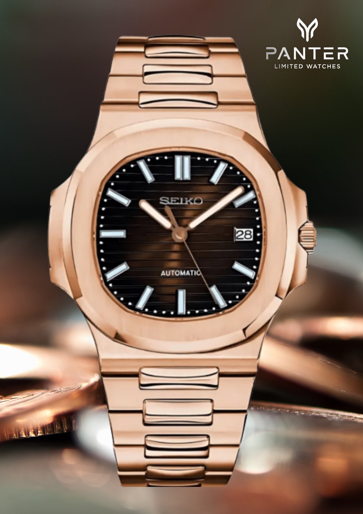 Reloj Automático PANTER NAUTILUS Dorado Rosa con Fecha
