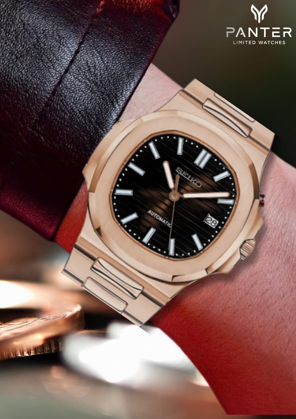 Reloj Automático PANTER NAUTILUS Dorado Rosa con Fecha