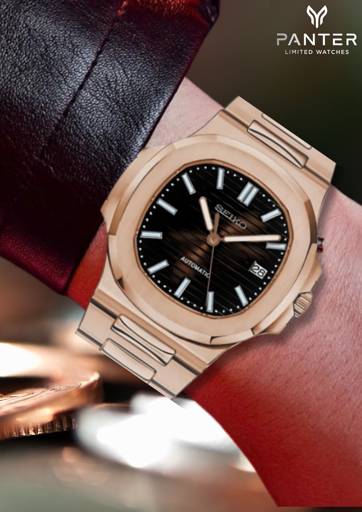 Reloj Automático PANTER NAUTILUS Dorado Rosa con Fecha