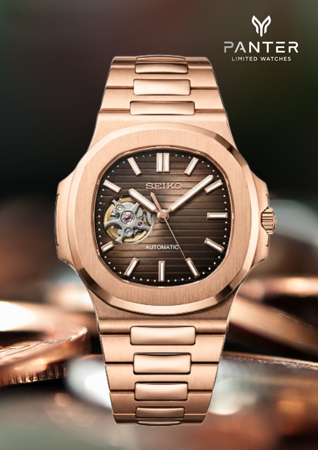 Reloj Automático NAUTILUS Open Heart Dorado Rosa