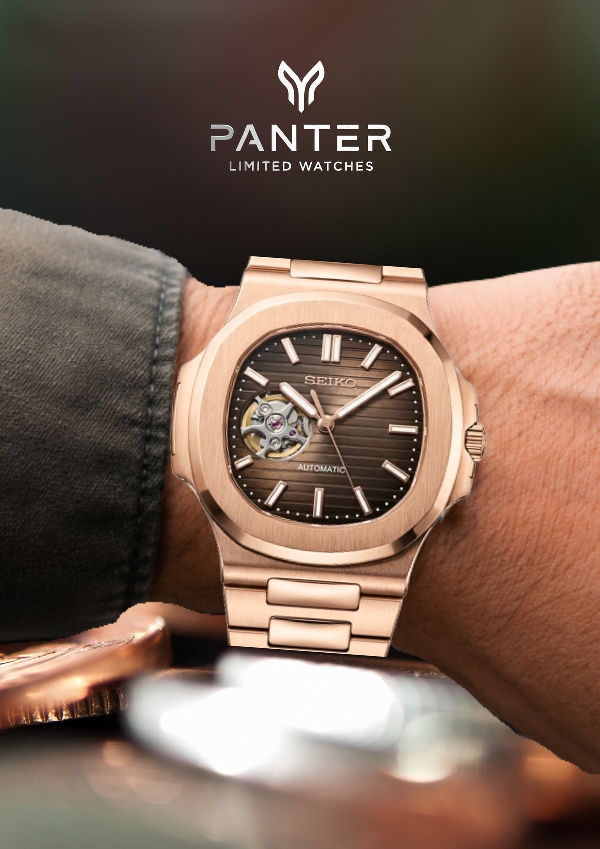 Reloj Automático NAUTILUS Open Heart Dorado Rosa