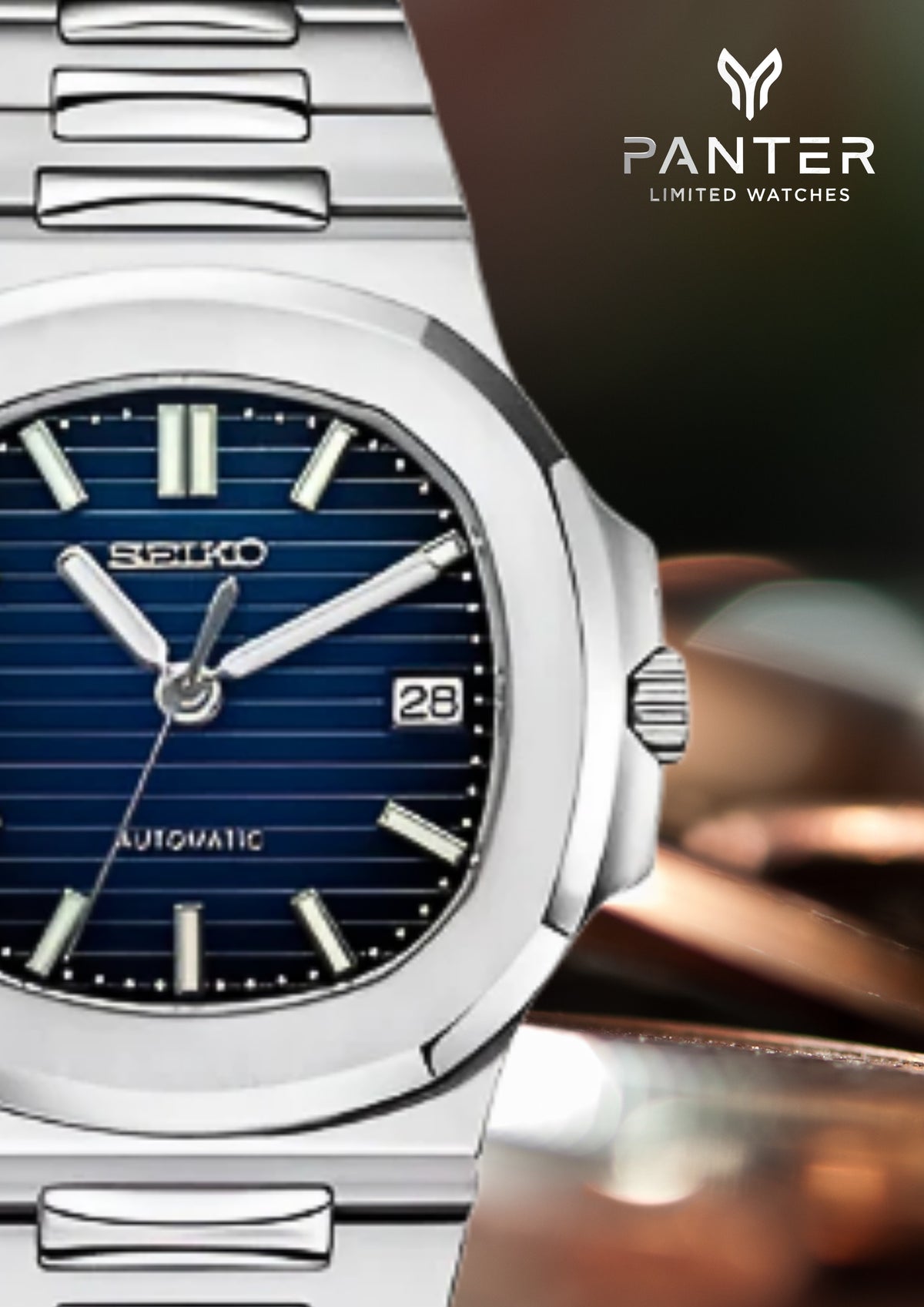 Montre Automatique PANTER NAUTILUS Bleue avec Date