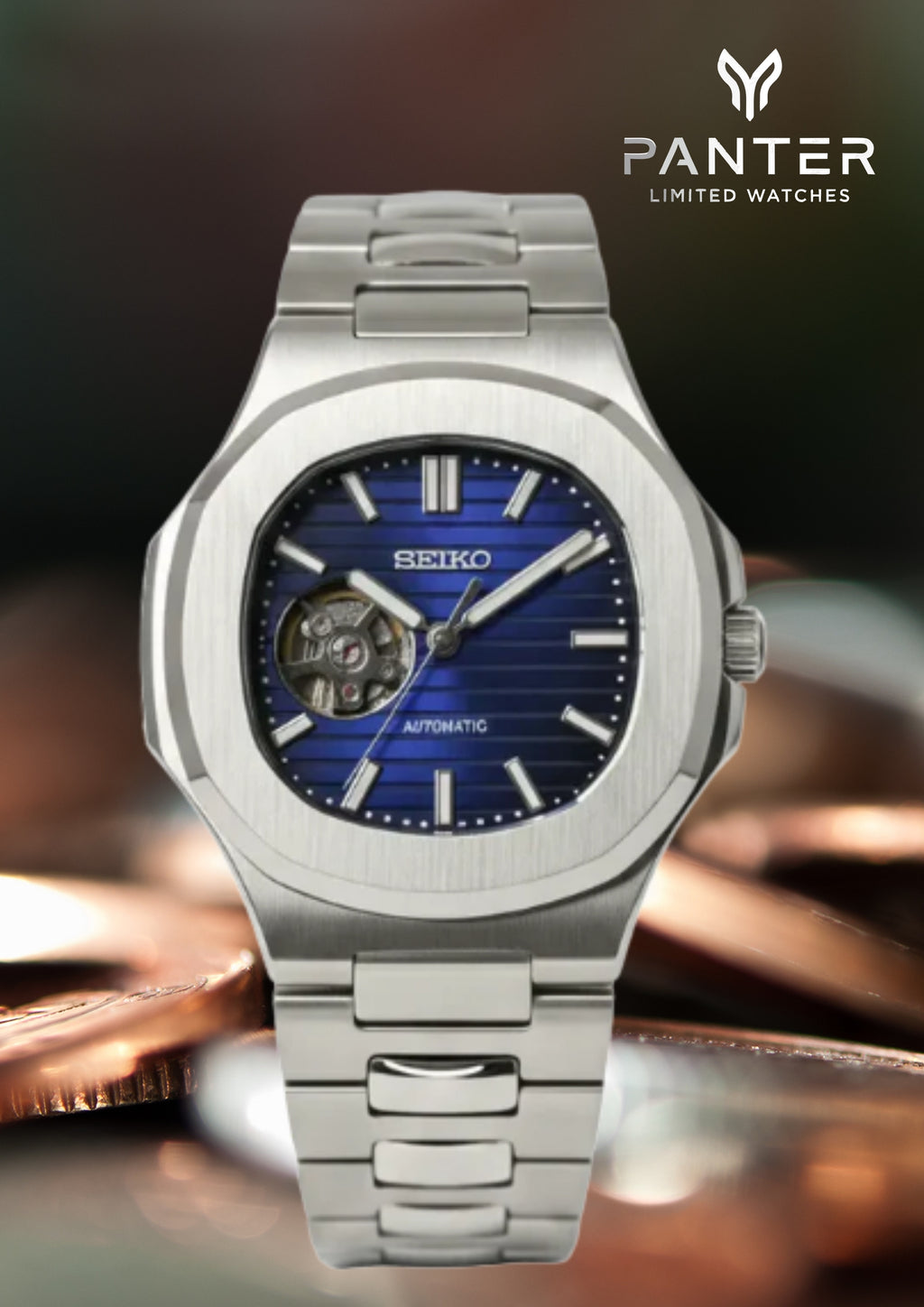 Reloj Automático PANTER NAUTILUS Open Heart Azul