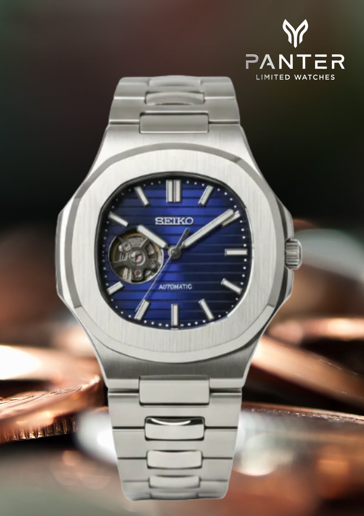 Reloj Automático PANTER NAUTILUS Open Heart Azul