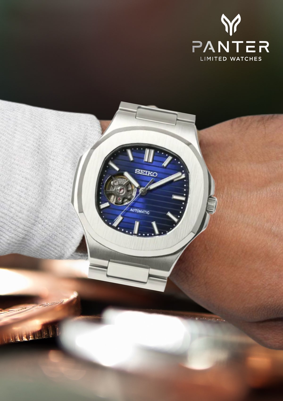 Reloj Automático PANTER NAUTILUS Open Heart Azul
