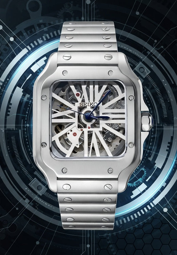 Montre Automatique PANTER Dumont Squelette Blanche et Grise
