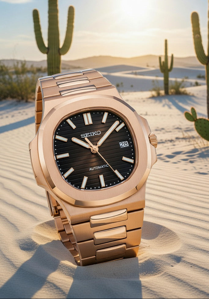 Seiko Mod NAUTILUS Dorado Rosa con Fecha