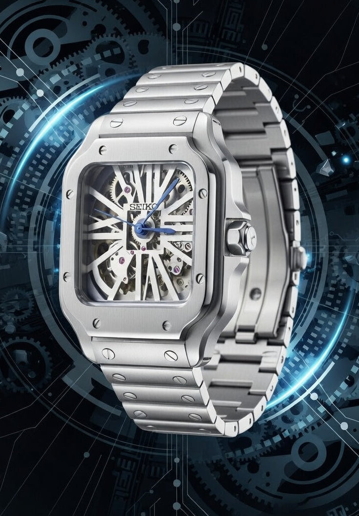 Montre Automatique PANTER Dumont Squelette Blanche et Grise