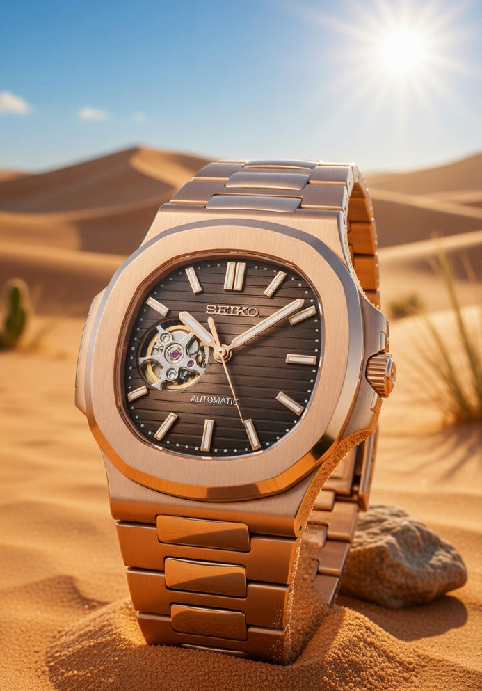 Seiko Mod NAUTILUS Open Heart Dorado Rosa