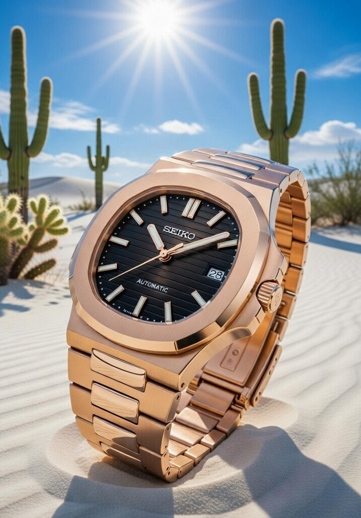 Seiko Mod NAUTILUS Dorado Rosa con Fecha