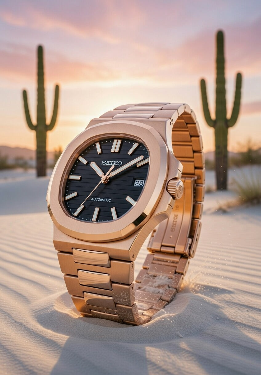 Seiko Mod NAUTILUS Dorado Rosa con Fecha