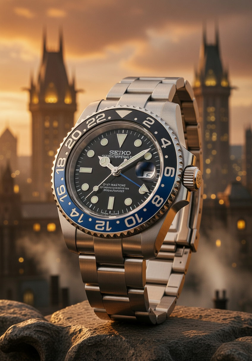 Seiko Mod GMT Batman Watch – Black and Blue Two-Tone | PANTER