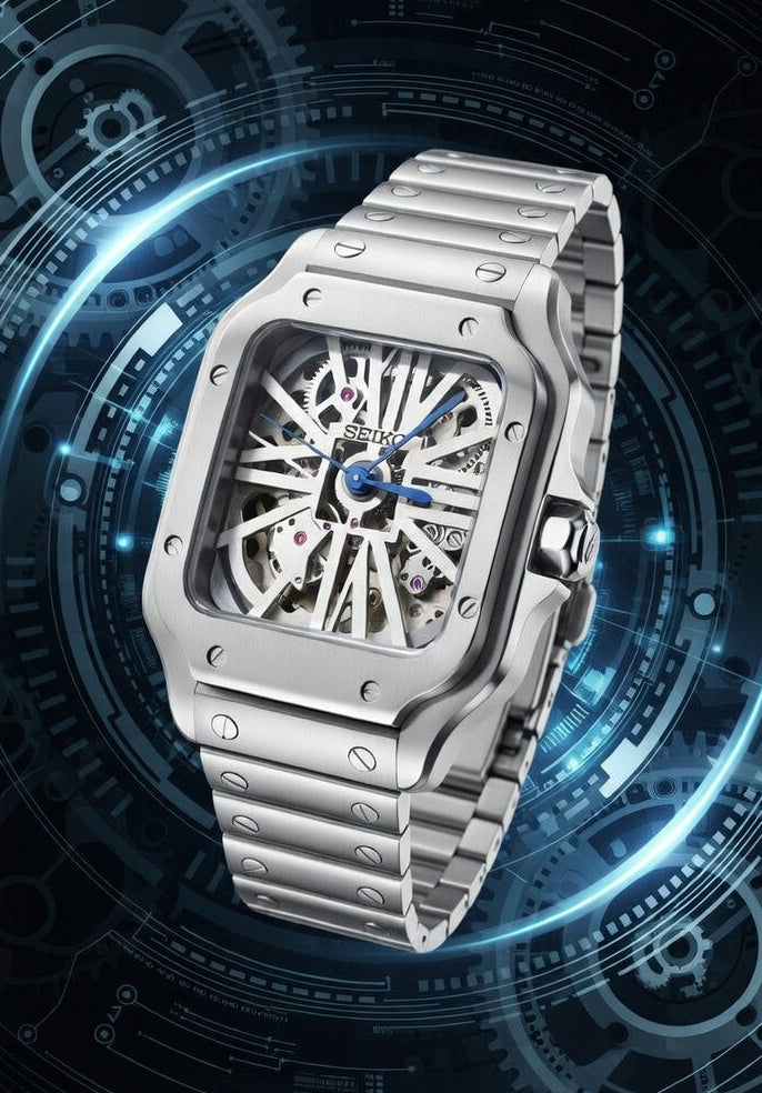 Montre Automatique PANTER Dumont Squelette Blanche et Grise