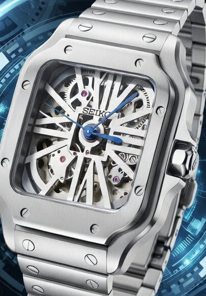 Montre Automatique PANTER Dumont Squelette Blanche et Grise